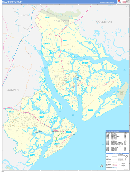 Beaufort County, SC Carrier Route Wall Map