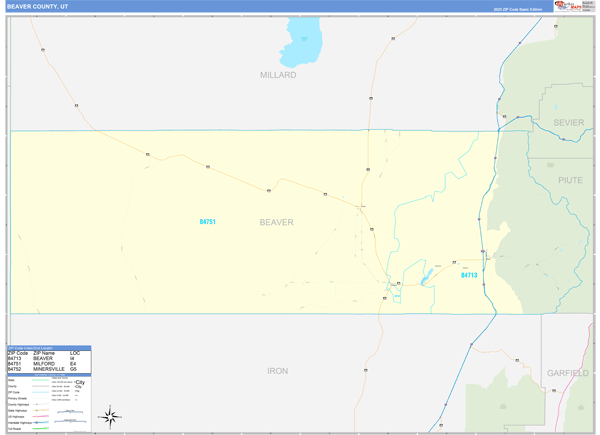 Beaver County Wall Map Basic Style