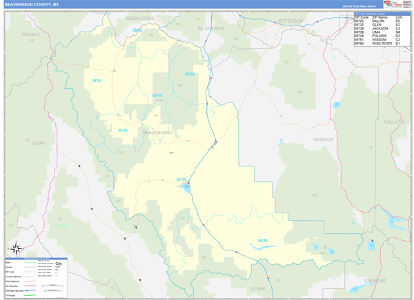 Beaverhead County, MT Zip Code Wall Map
