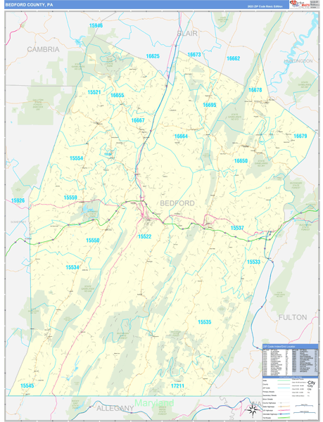 Bedford County, PA Carrier Route Wall Map