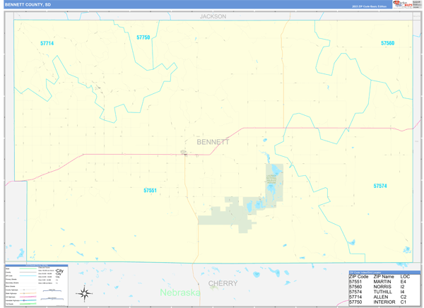 Bennett County, SD Carrier Route Wall Map