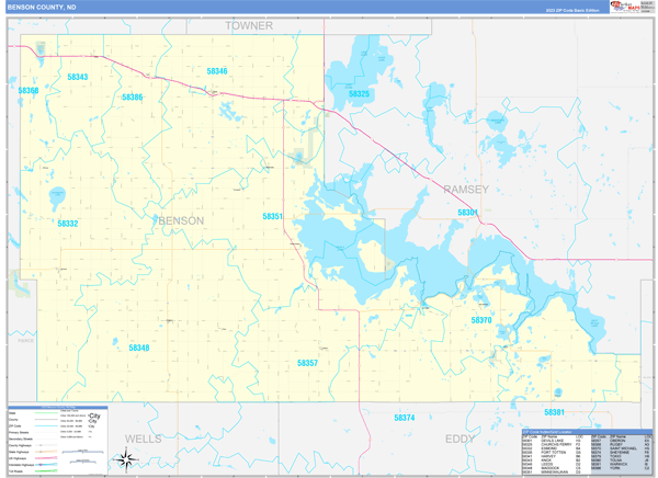 Benson County, ND Zip Code Map