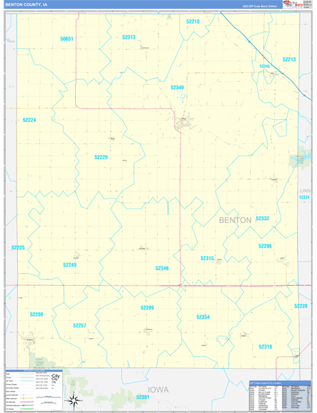 Benton County, IA Wall Map Basic Style