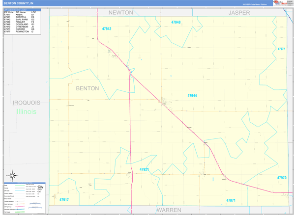 Benton County, IN Zip Code Map