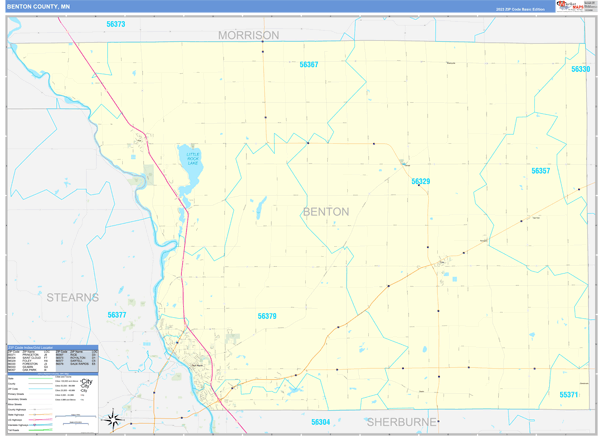Benton County, MN Wall Map Basic Style