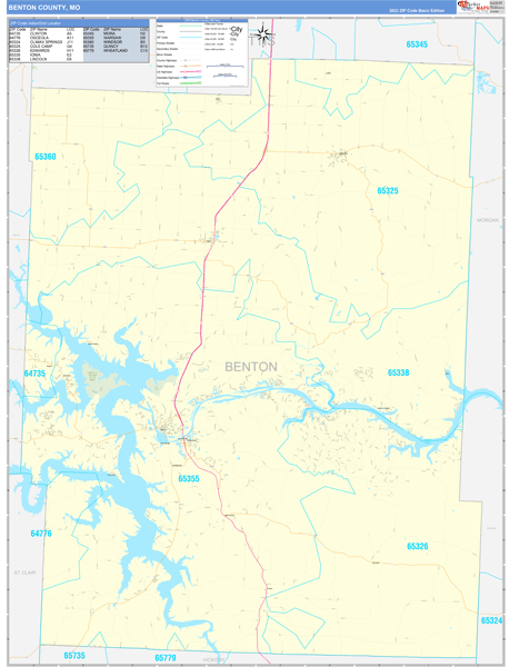 Benton County, MO Wall Map Basic Style