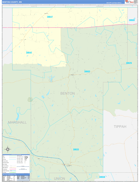 Benton County, MS Carrier Route Wall Map