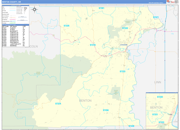 Benton County, OR Zip Code Wall Map
