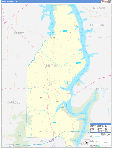 Benton County, TN Zip Code Wall Map