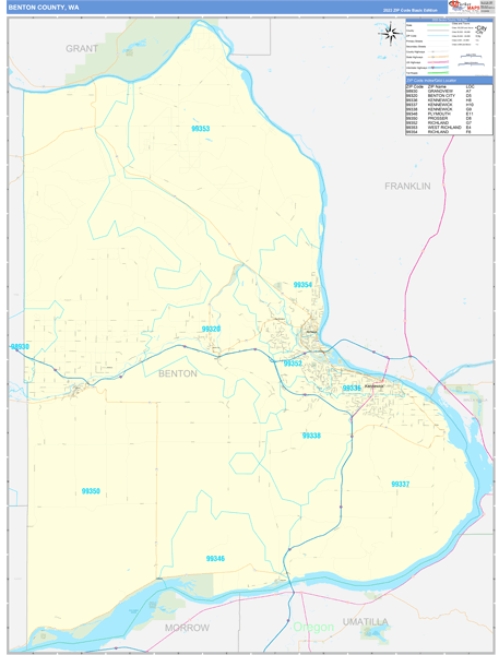 Benton County, WA Wall Map Basic Style