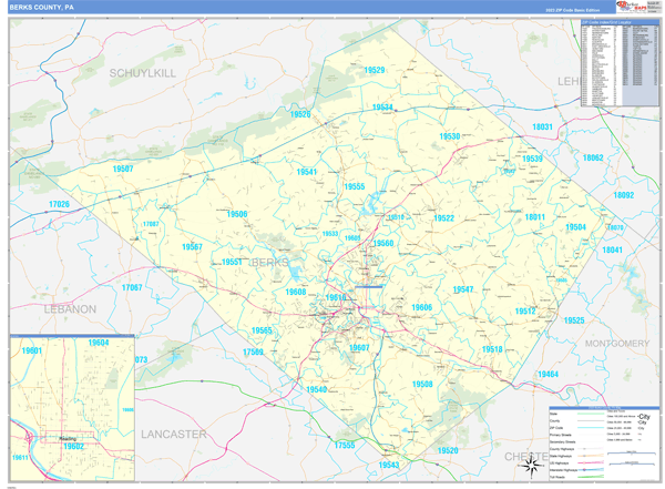 Berks County, PA Zip Code Map
