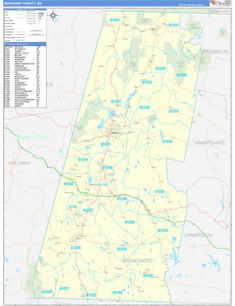 Berkshire County, MA Zip Code Wall Map