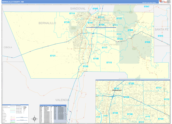 Bernalillo County, NM Zip Code Wall Map