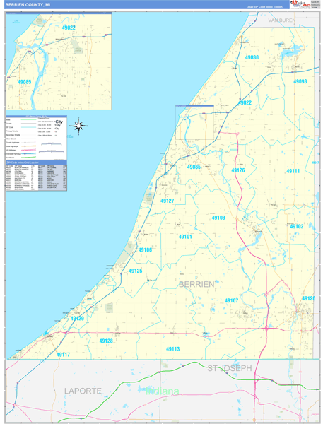 Berrien County, MI Carrier Route Wall Map