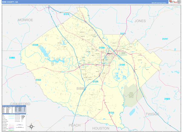 Bibb County, GA Wall Map Basic Style