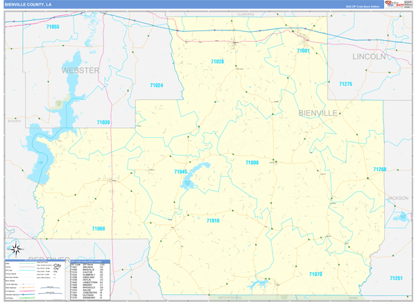 Bienville Parish (County), LA Zip Code Wall Map