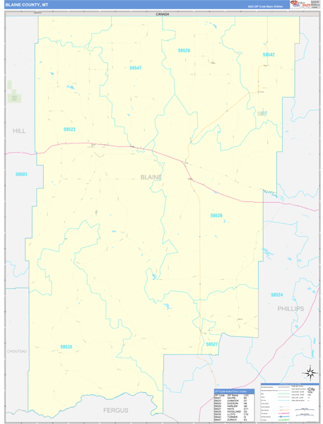Blaine County, MT Zip Code Wall Map