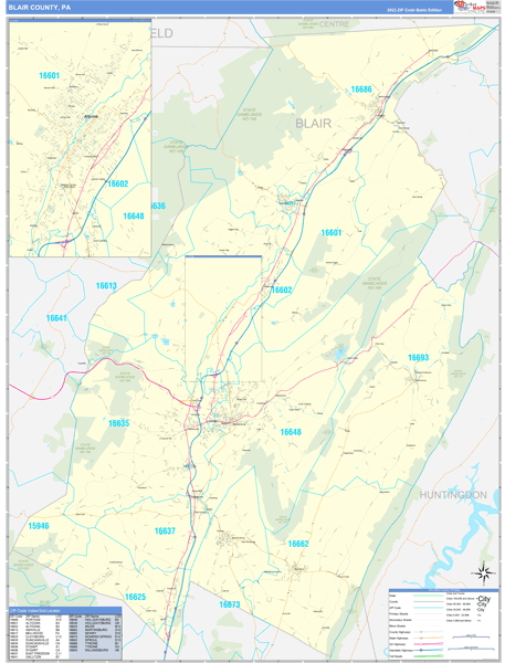 Blair County, PA Wall Map Basic Style