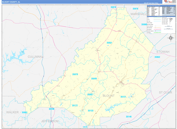 Blount County, AL Zip Code Wall Map