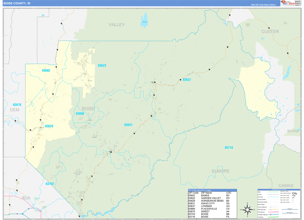 Boise County Wall Map Basic Style