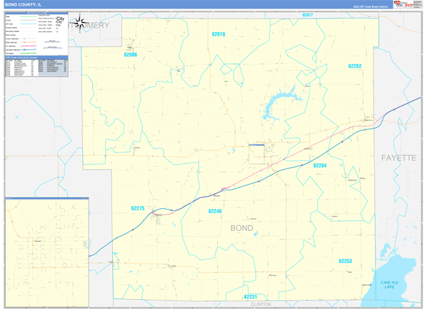 Bond County, IL Carrier Route Wall Map