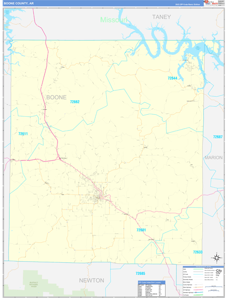 Boone County, AR Zip Code Wall Map
