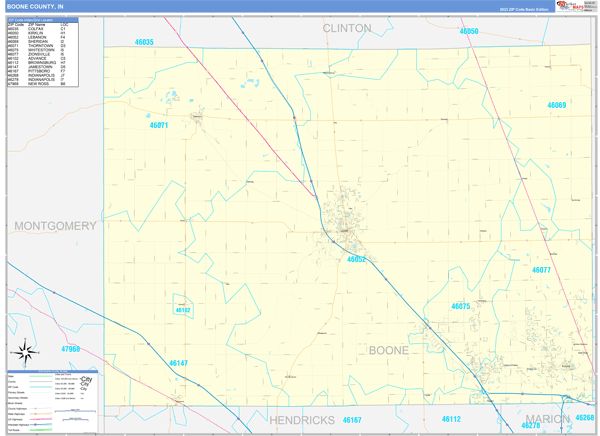 Boone County, IN Map Basic Style