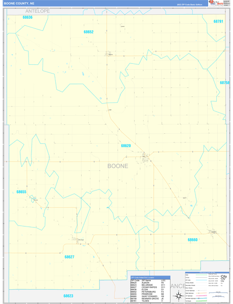 Boone County, NE Zip Code Wall Map