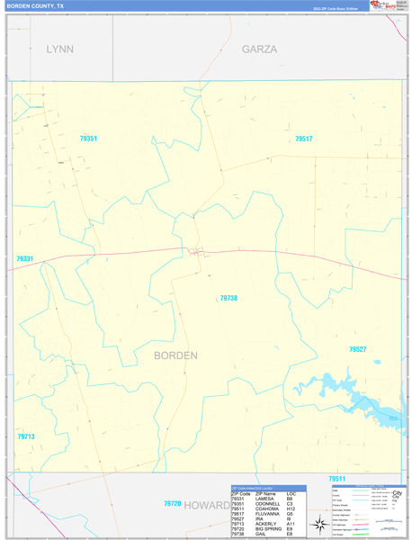 Borden County, TX Carrier Route Wall Map