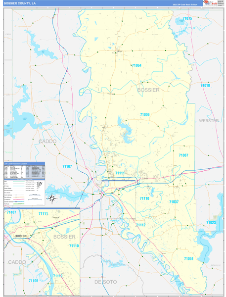 Bossier Parish (County), LA Zip Code Wall Map