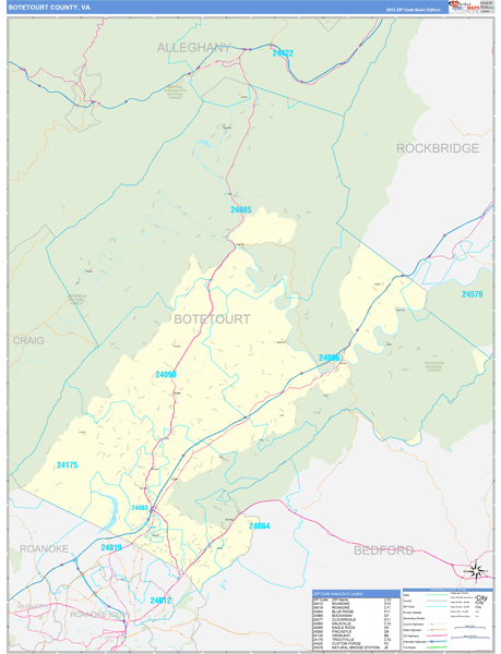 Botetourt County, VA Wall Map Basic Style