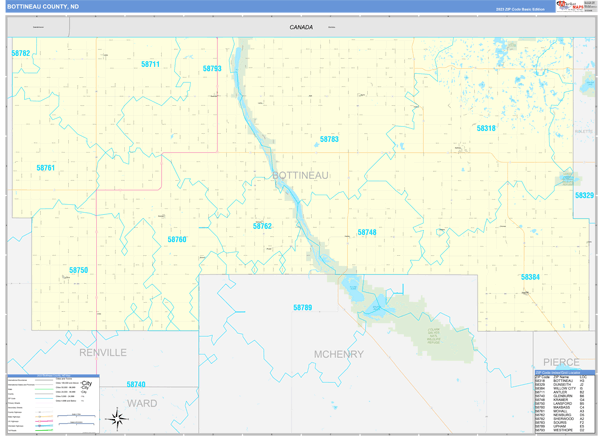 Bottineau County, ND Zip Code Wall Map