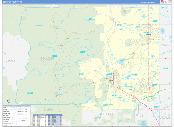 Boulder County, CO Wall Map Basic Style
