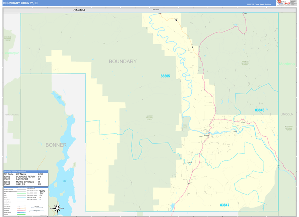 Boundary County, ID Zip Code Wall Map
