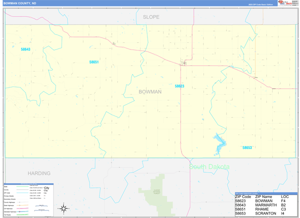Bowman County, ND Wall Map Basic Style