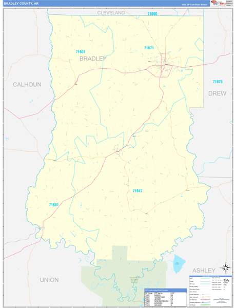 Bradley County, AR Zip Code Map
