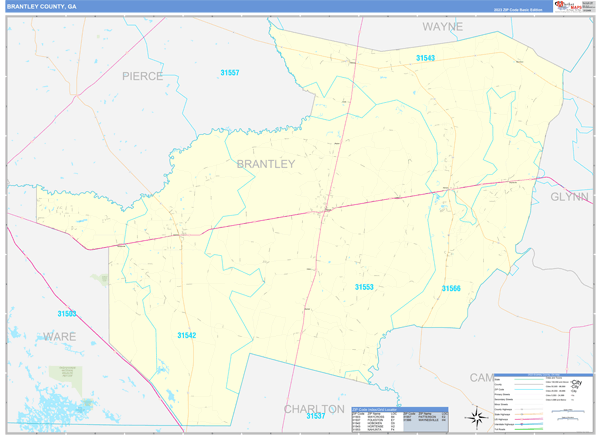 Brantley County, GA Zip Code Wall Map