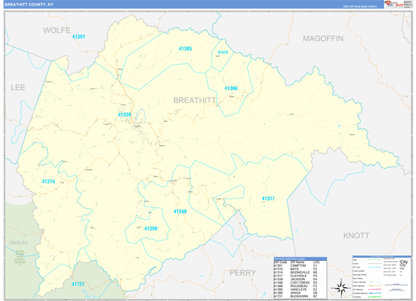 Breathitt County, KY Wall Map Basic Style