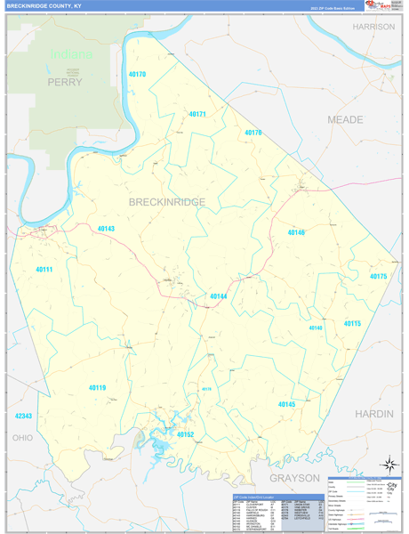 Breckinridge County, KY Zip Code Wall Map