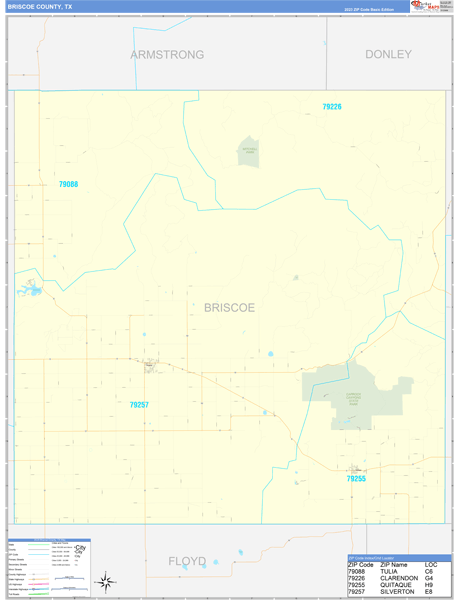 Briscoe County, TX Zip Code Wall Map