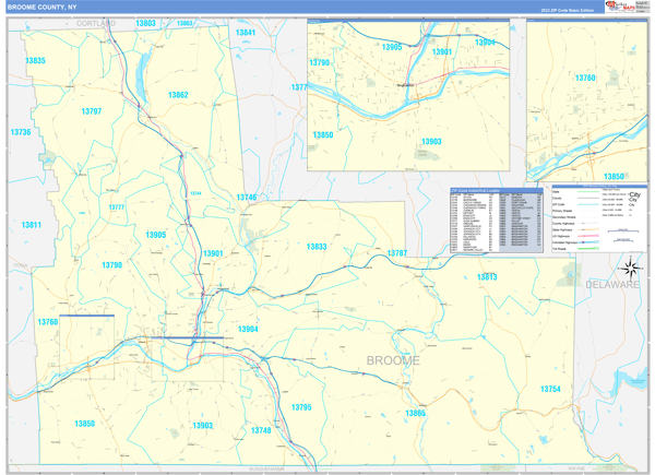 Broome County Wall Map Basic Style