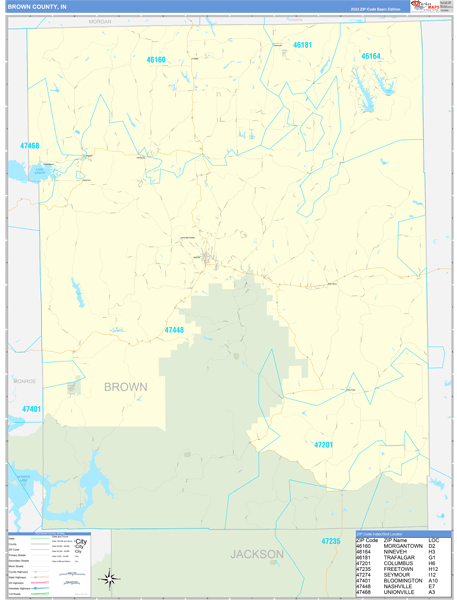 Brown County, IN Zip Code Wall Map