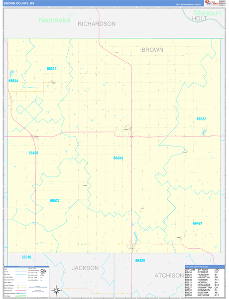 Brown County, KS Zip Code Wall Map