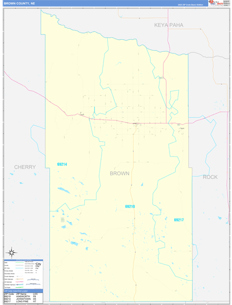 Brown County, NE Wall Map Basic Style