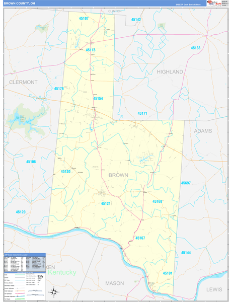 Brown County, OH Zip Code Wall Map