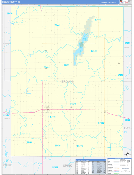 Brown County, SD Carrier Route Wall Map