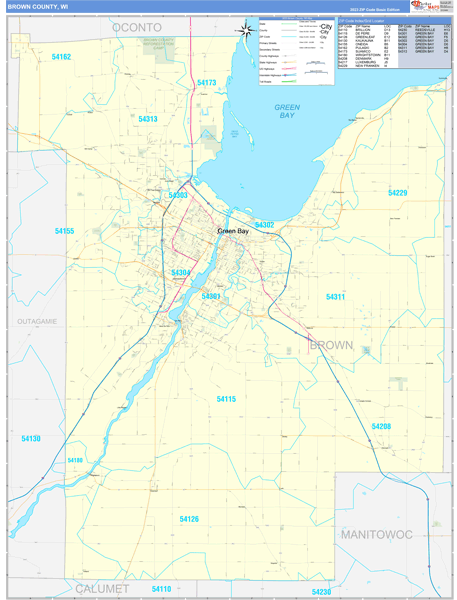 Brown County, WI Zip Code Wall Map