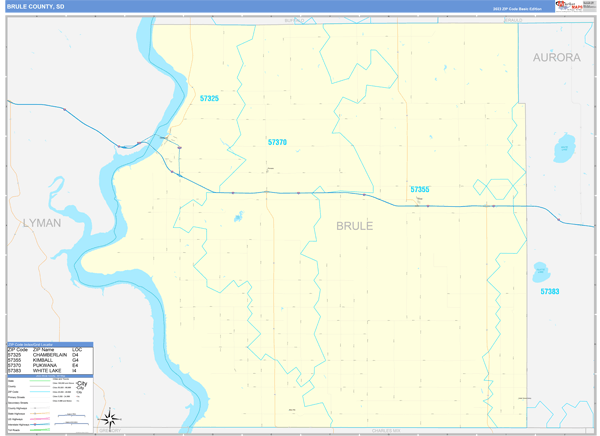 Brule County, SD Wall Map Basic Style
