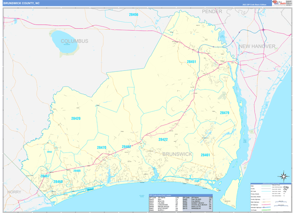 Brunswick County, NC Carrier Route Wall Map