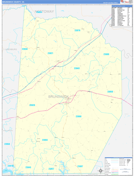 Brunswick County, VA Carrier Route Wall Map